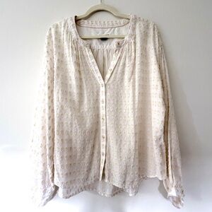 Pilcro Boho Texture Cotton Poet Tunic Blouse White Cream Lightweight Flowy LARGE